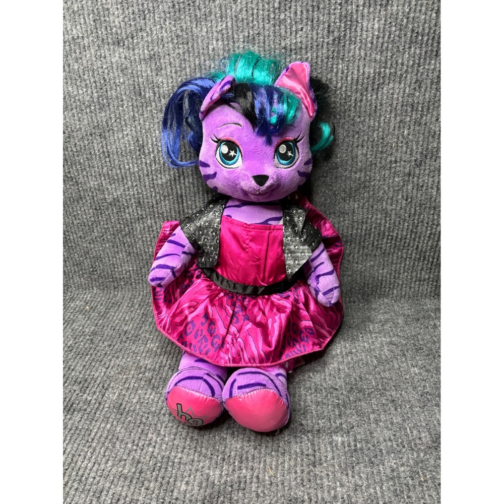 Build-A-Bear Honey Girls Teegan Purple Tiger Stripe Plush Cat with Outfit